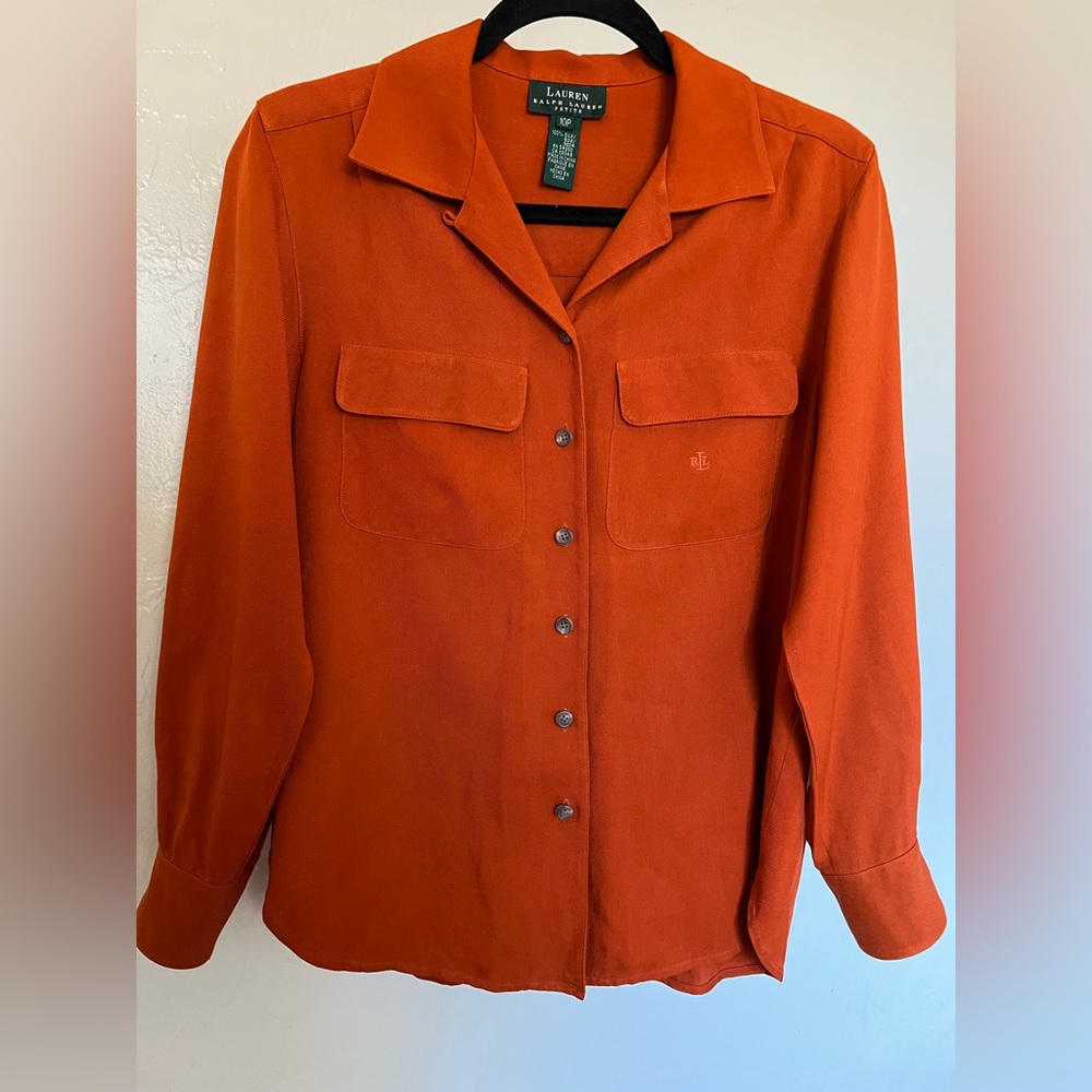 Lauren by Ralph Lauren Silk Button up Blouse in Rust